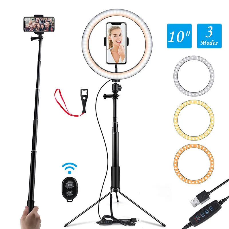 Black aluminium alloy selfie stick tripod compatible with iPhone in extended and collapsed positions