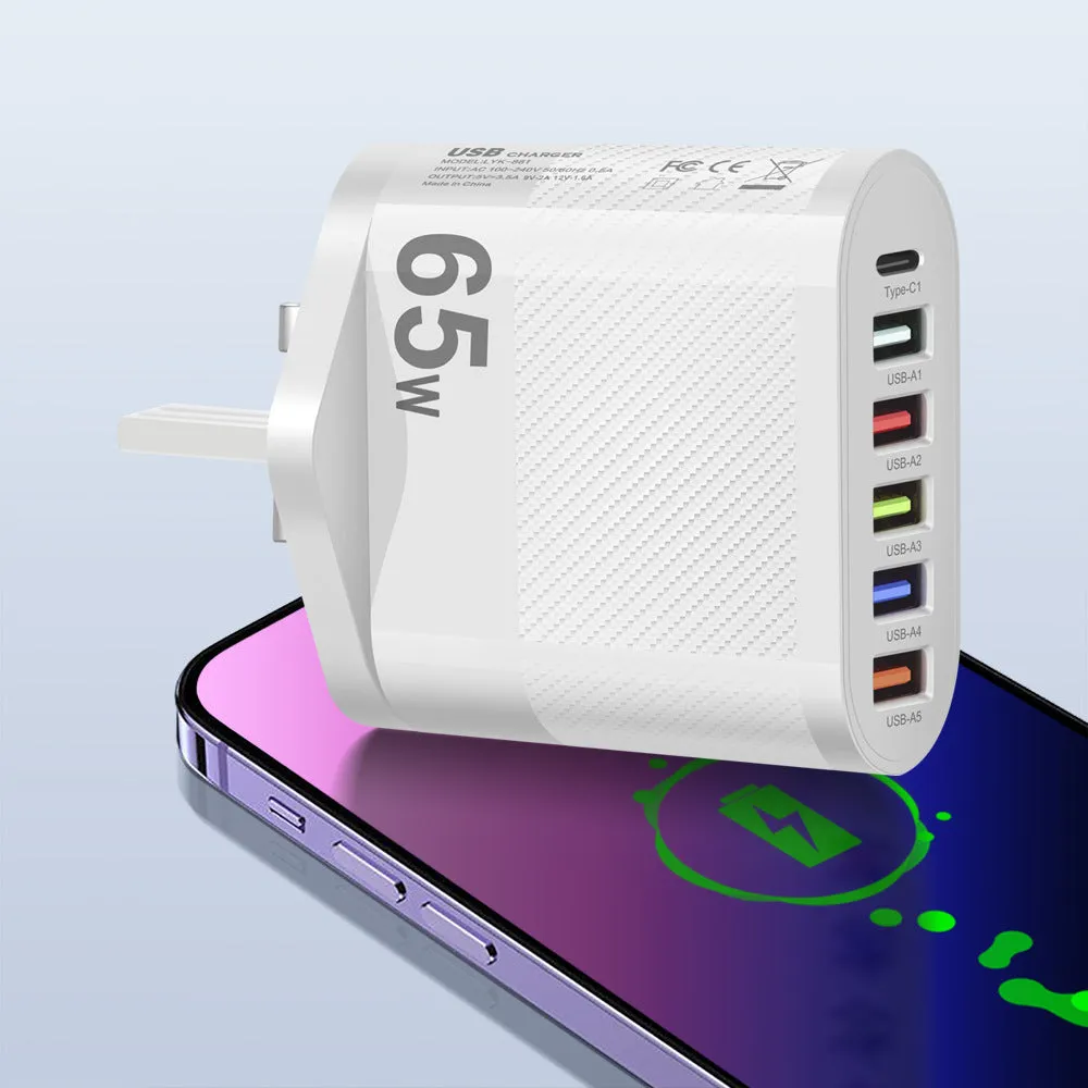 White and black Type-C mobile phone charging plug for EU UK US outlets