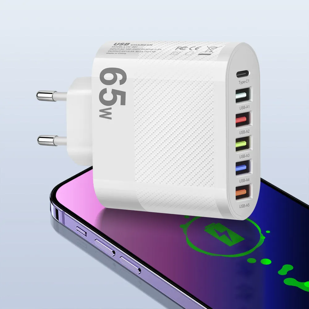 White and black Type-C mobile phone charging plug for EU UK US outlets