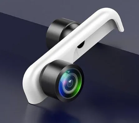 Panoramic camera lens accessory attached to iPhone for 360-degree photography