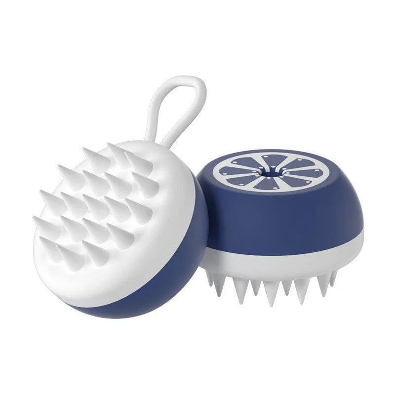 Yellow silicone pet bath brush with massage bristles and a combed grooming section on a single handle.