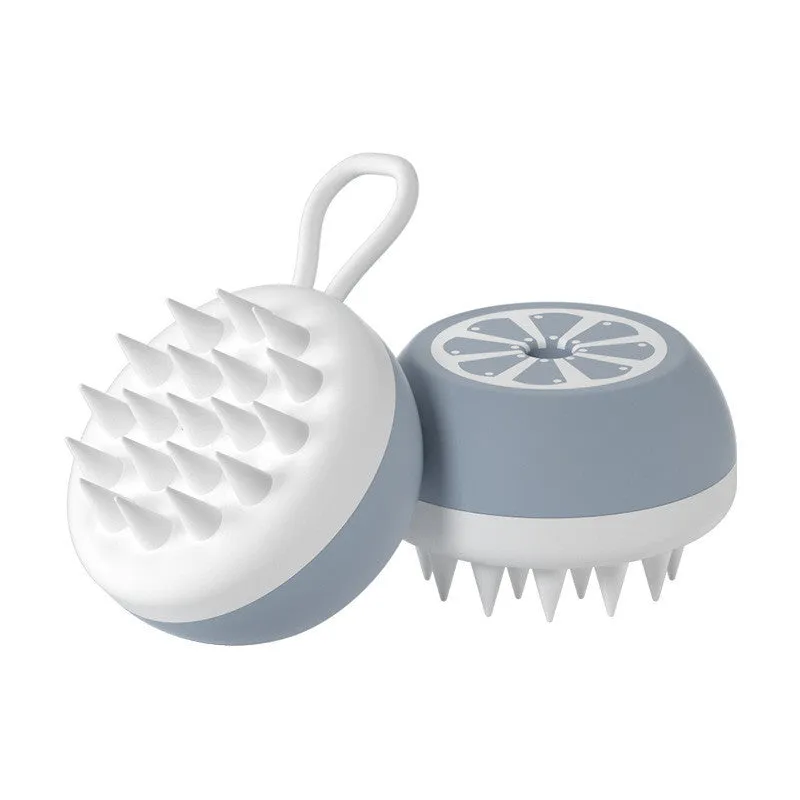 Yellow silicone pet bath brush with massage bristles and a combed grooming section on a single handle.