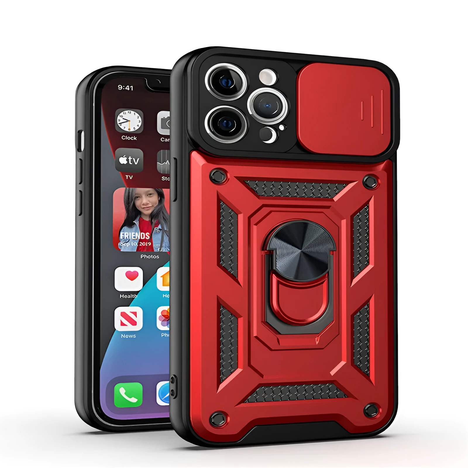 Sergeant sliding window magnetic bracket iPhone case in blue, showing the extended grip.