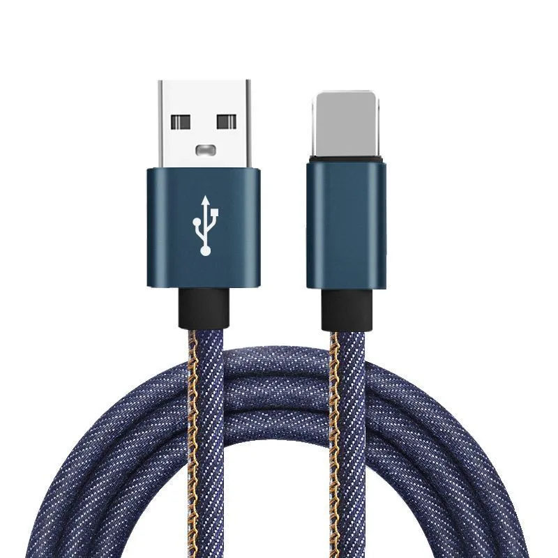 Denim braided USB-C charging cable with aluminium connectors in three length options