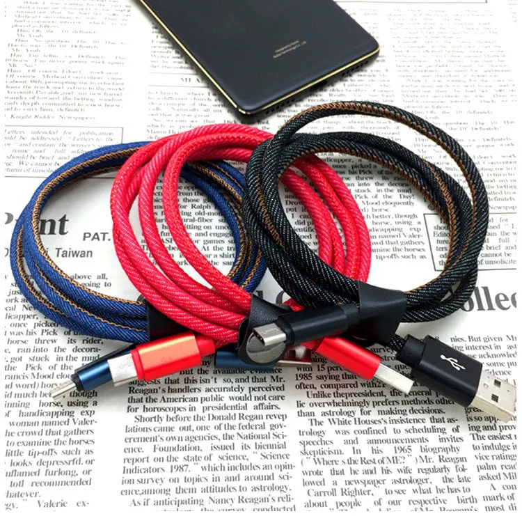 Denim braided USB-C charging cable with aluminium connectors in three length options