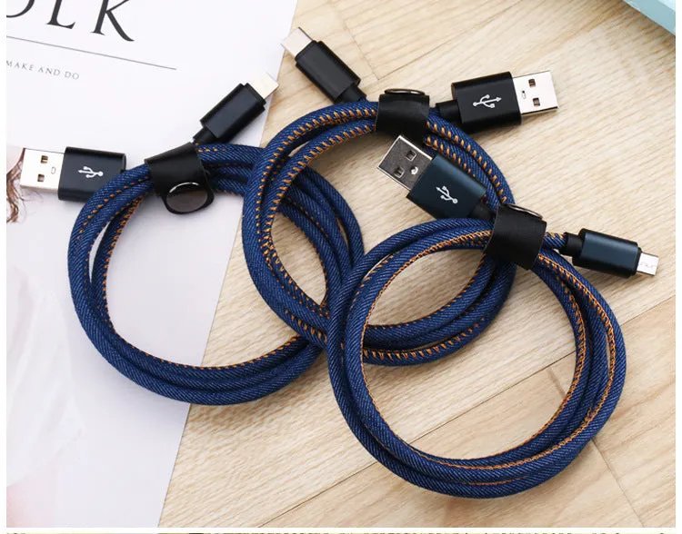 Denim braided USB-C charging cable with aluminium connectors in three length options