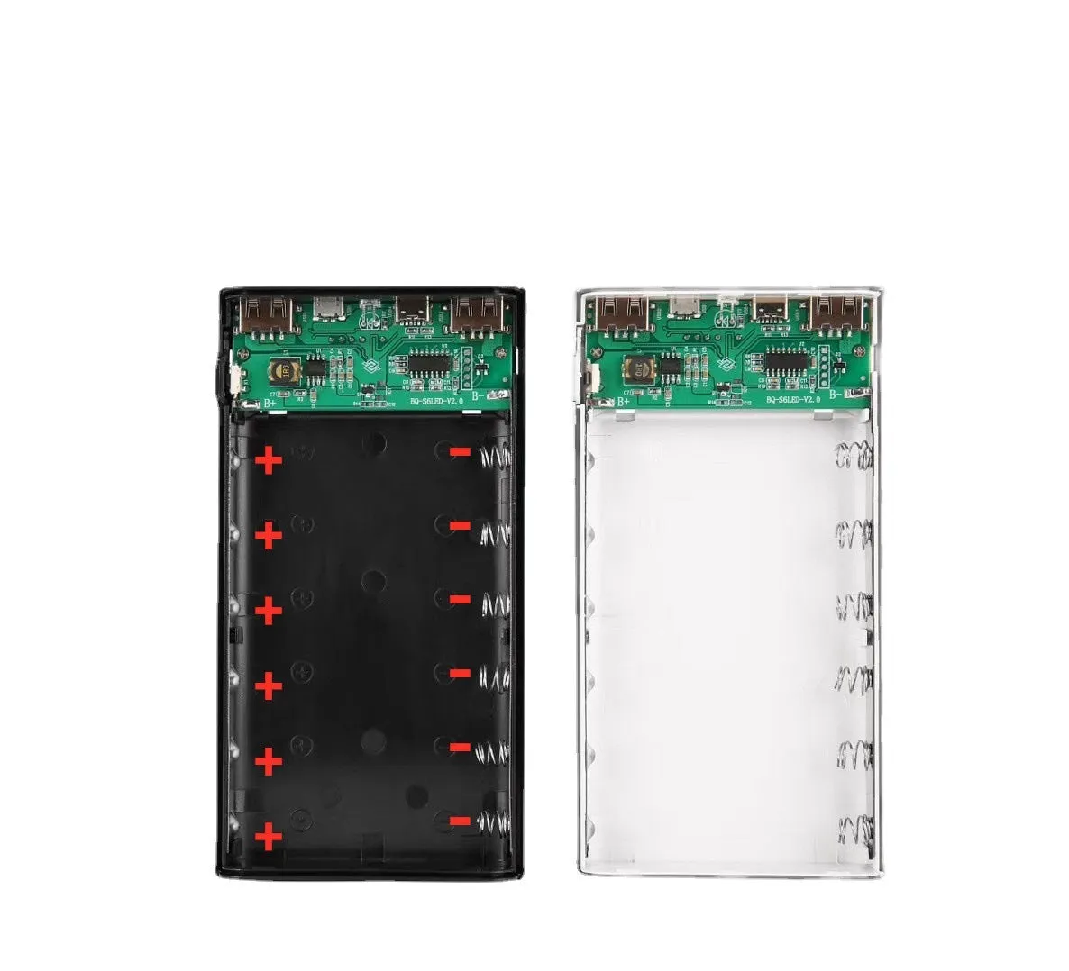 Digital display power bank spring kit with black plastic shell showing dimensions 45x76x22mm