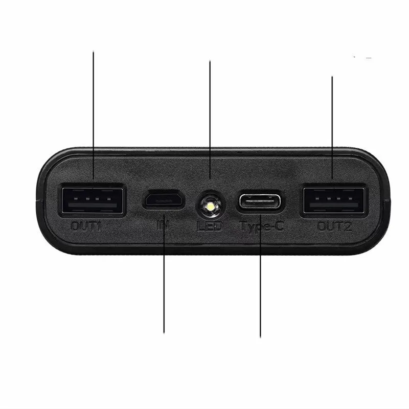 Digital display power bank spring kit with black plastic shell showing dimensions 45x76x22mm