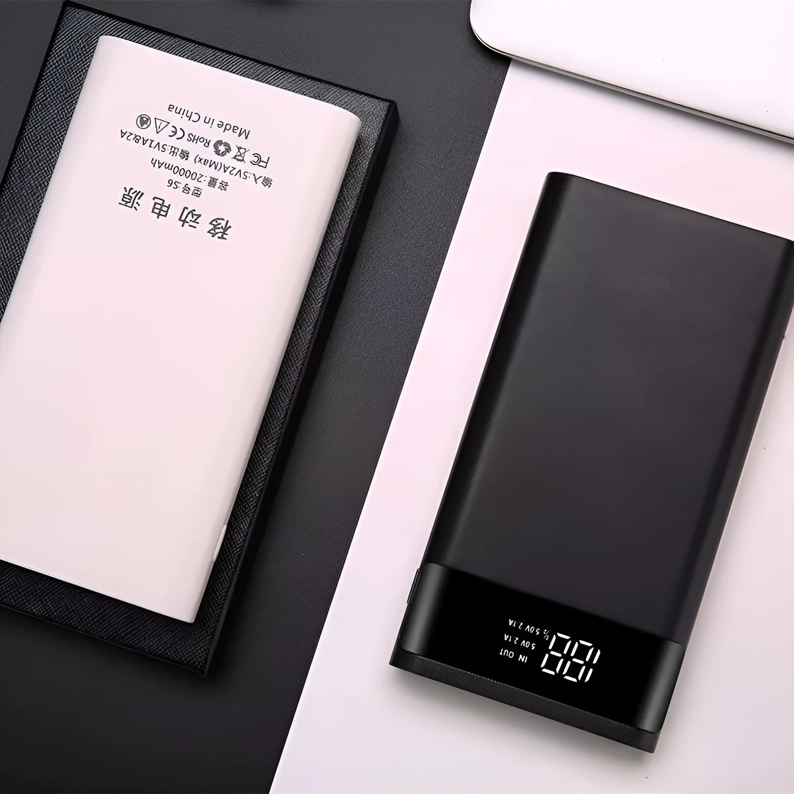 Digital display power bank spring kit with black plastic shell showing dimensions 45x76x22mm