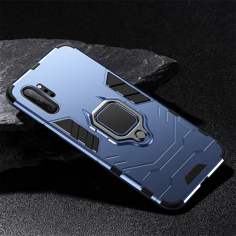 Iron Man magnetic mobile phone case for Samsung in black, blue, and red colours.