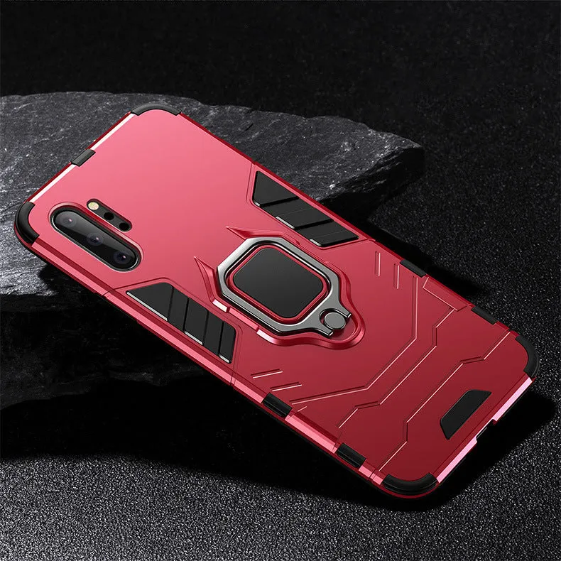 Iron Man magnetic mobile phone case for Samsung in black, blue, and red colours.