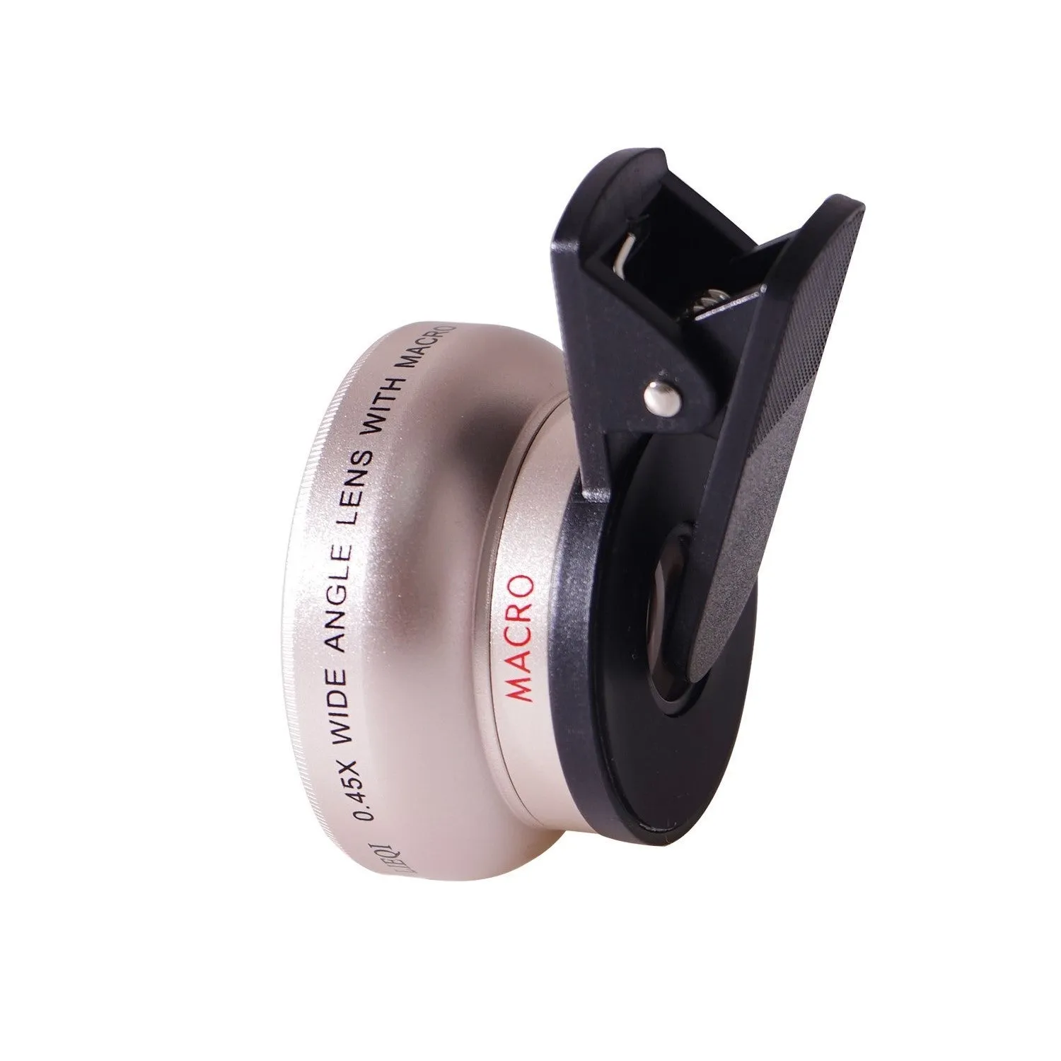 LIEQI 0.45X wide-angle and macro mobile phone camera lens attachment in silver finish