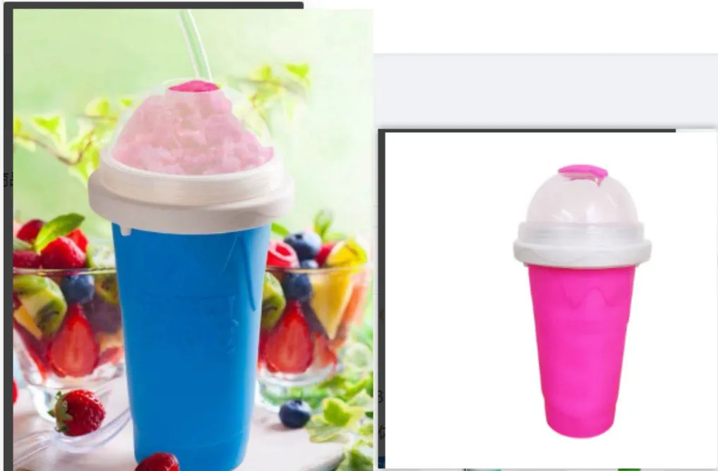 Blue silicone pinch cup for making instant slushy drinks, showing double-wall construction.
