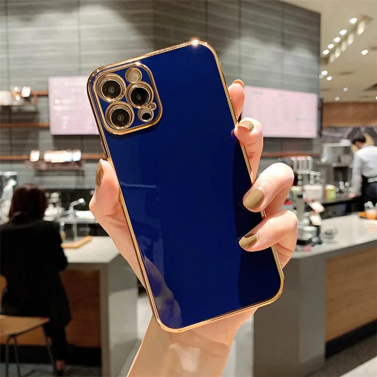 Solid colour electroplated mobile phone case for iPhone 13 series shown in a selection of available colours.