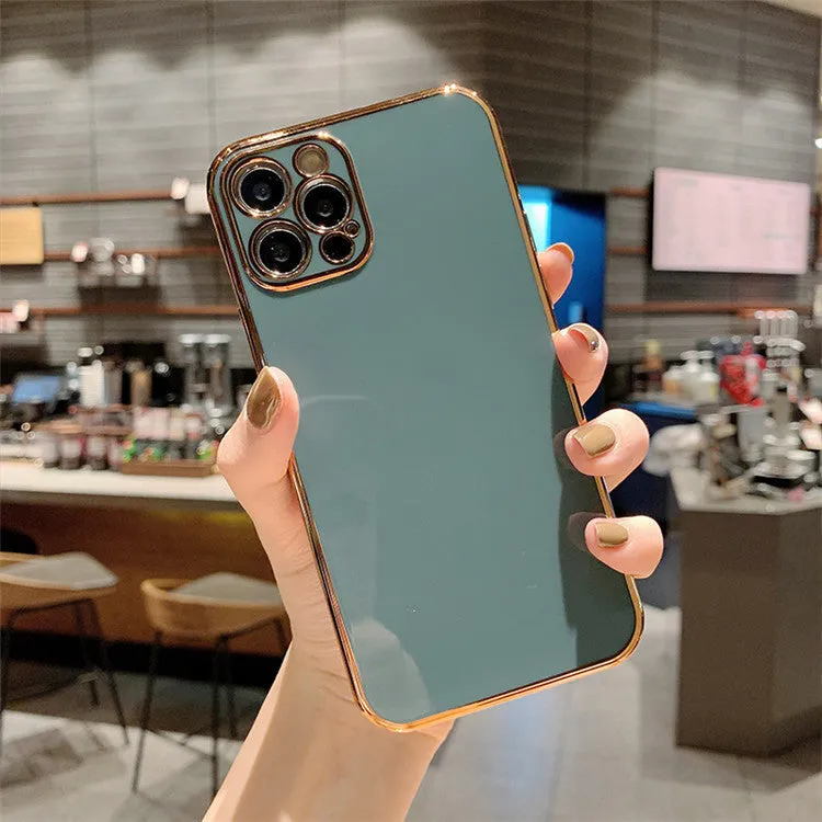 Solid colour electroplated mobile phone case for iPhone 13 series shown in a selection of available colours.