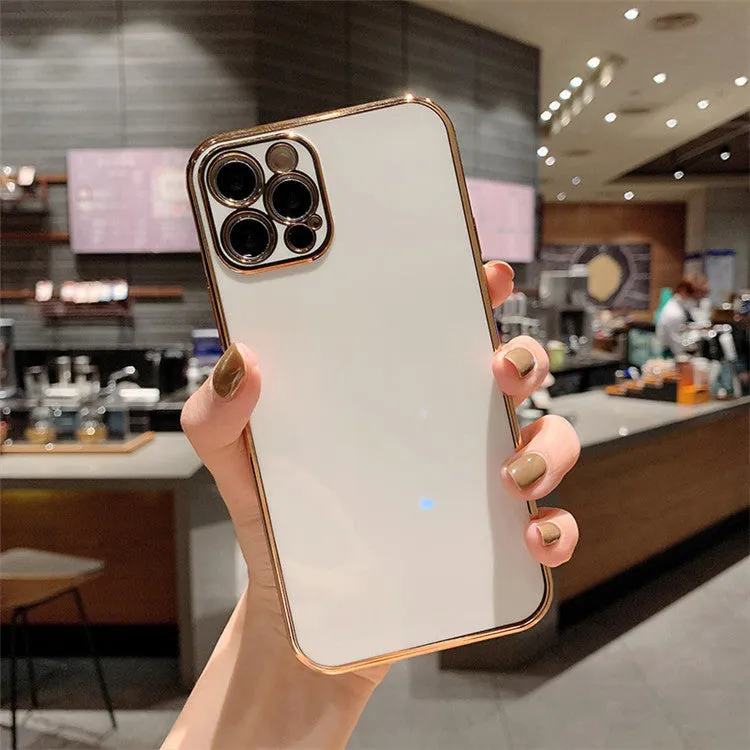 Solid colour electroplated mobile phone case for iPhone 13 series shown in a selection of available colours.