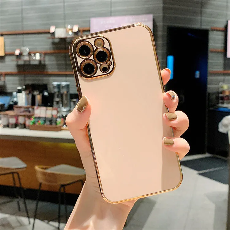 Solid colour electroplated mobile phone case for iPhone 13 series shown in a selection of available colours.