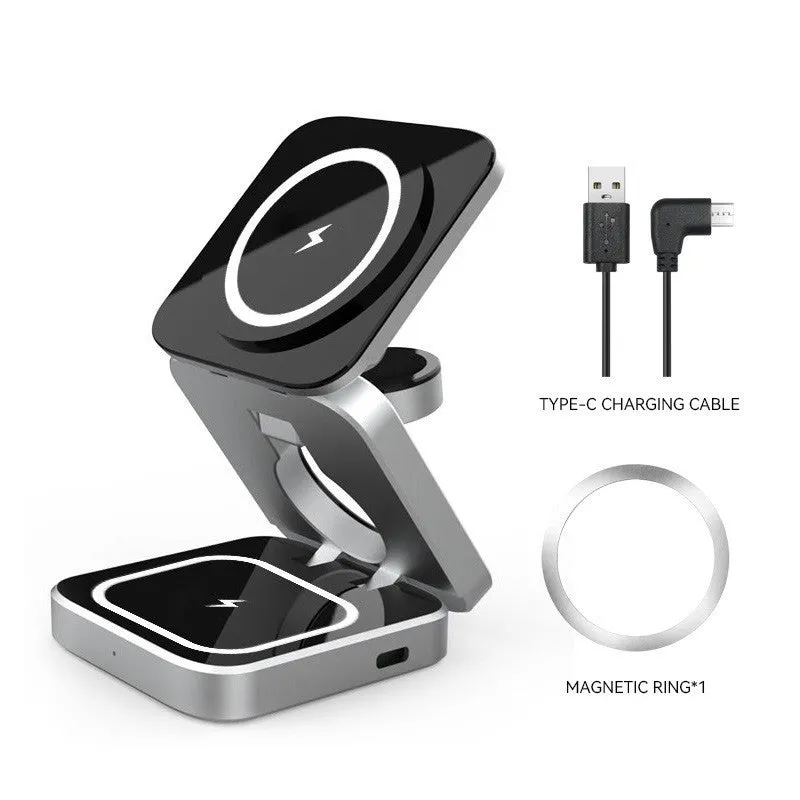 Folding three-in-one desktop wireless charging bracket for Apple Samsung and Google Pixel Watch