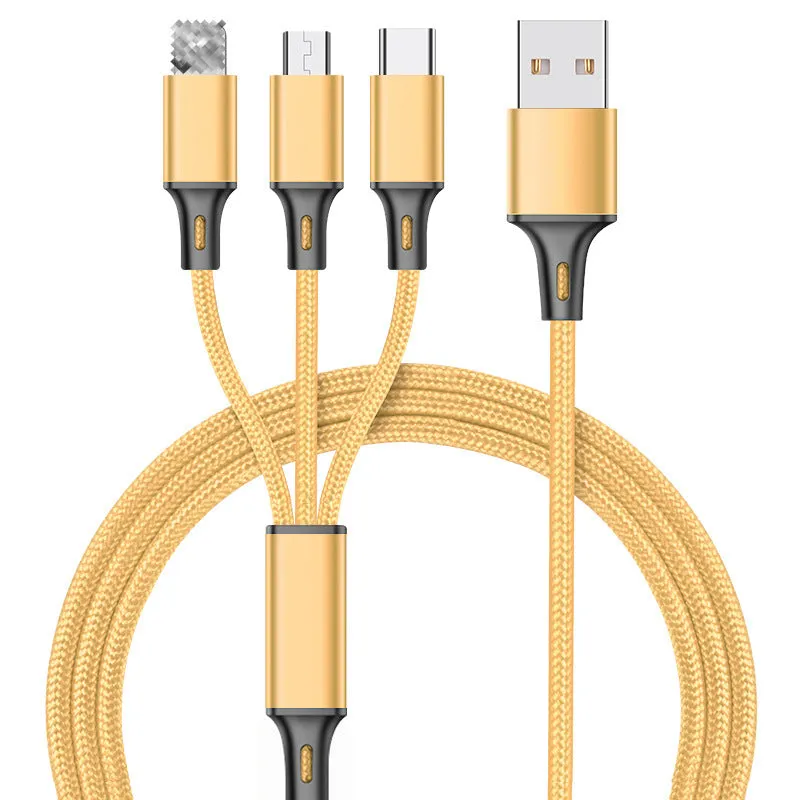 Braided 3-in-1 universal charging cable with red blue silver black colour options and 1.25 metre length