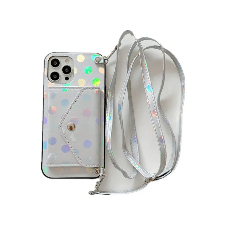 Diagonal card case silicone phone cover for iPhone in black with wave point texture