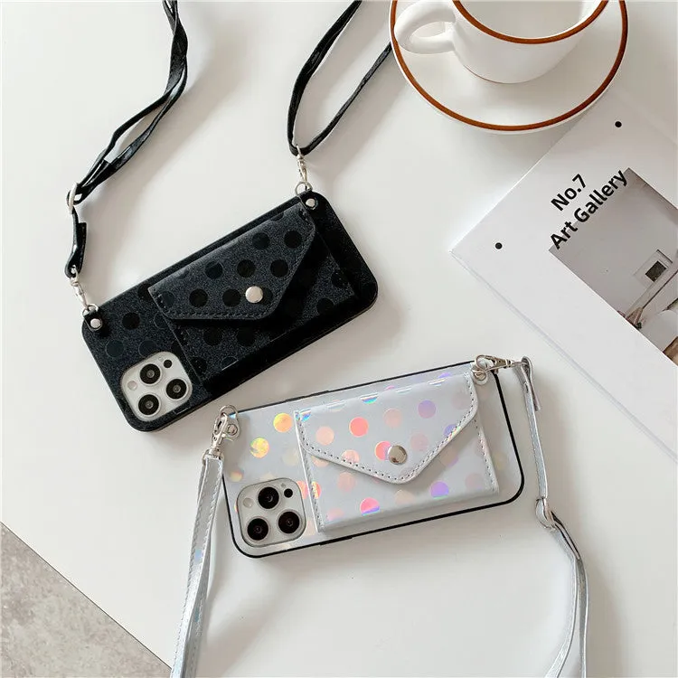Diagonal card case silicone phone cover for iPhone in black with wave point texture