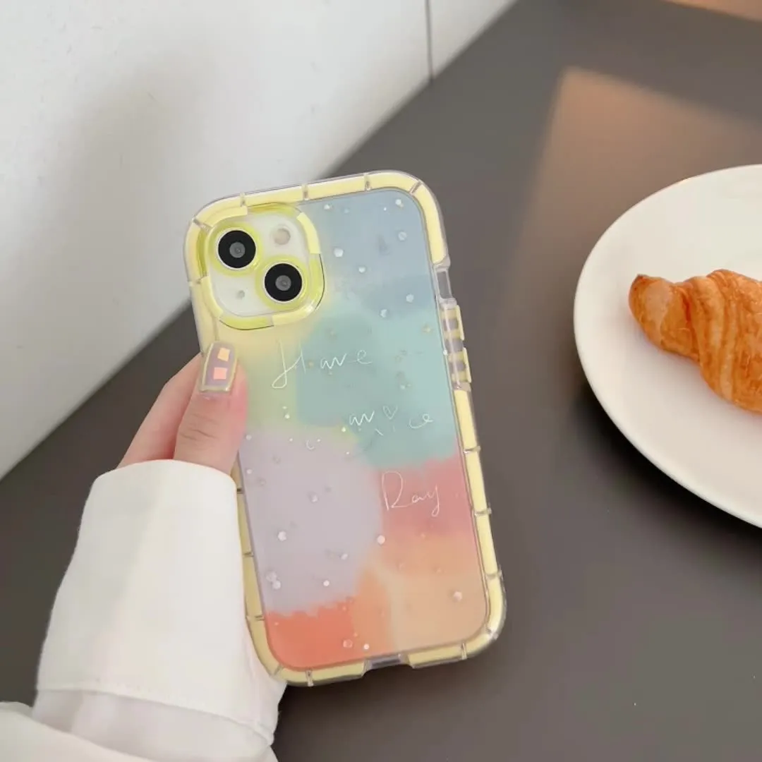 Minimalist contrast colour silicone phone case for iPhone 14 with yellow edge detail