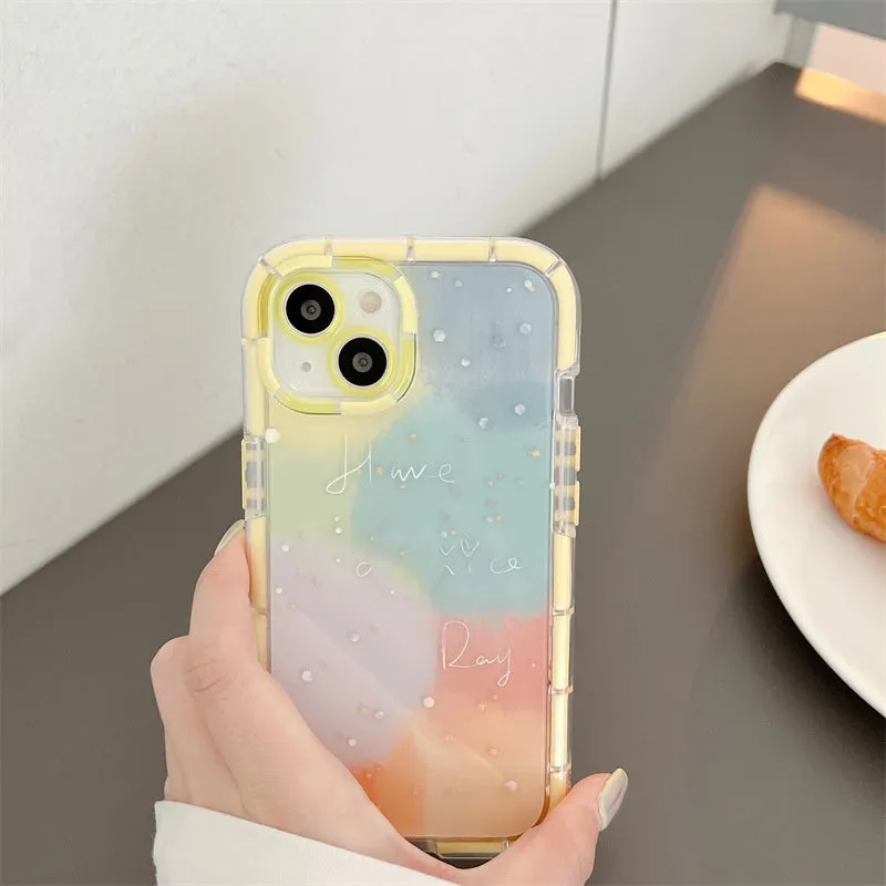 Minimalist contrast colour silicone phone case for iPhone 14 with yellow edge detail