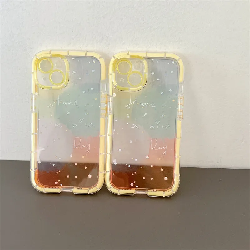 Minimalist contrast colour silicone phone case for iPhone 14 with yellow edge detail