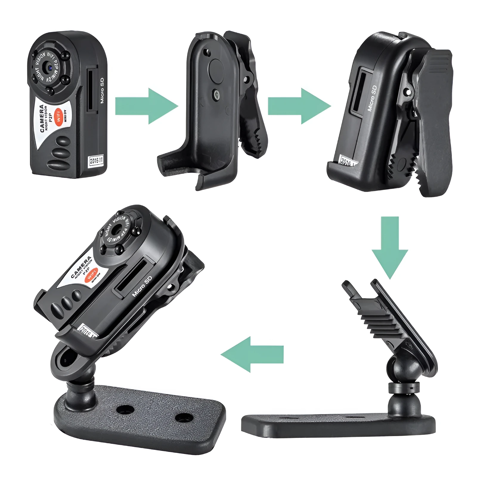 Black wireless Wi-Fi security camera with LCD screen and optical zoom lens