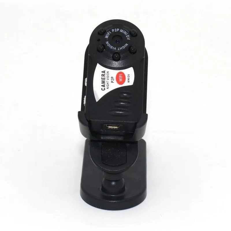 Black wireless Wi-Fi security camera with LCD screen and optical zoom lens