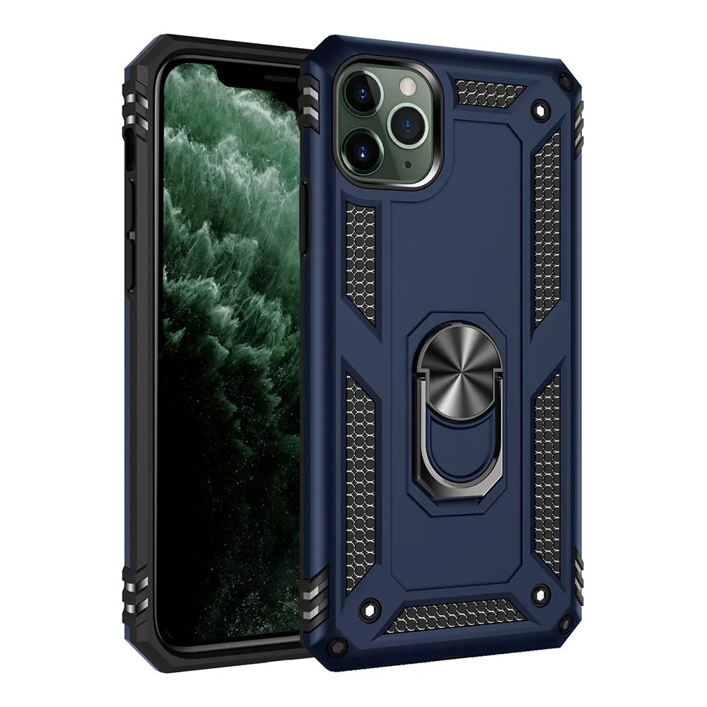 Dark green car phone holder case mounted, showing compatible iPhone models listed on packaging.