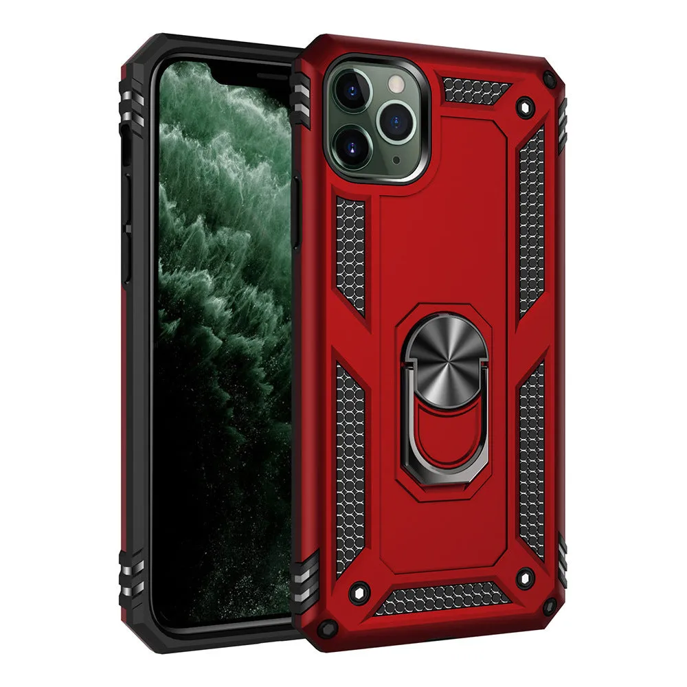 Dark green car phone holder case mounted, showing compatible iPhone models listed on packaging.