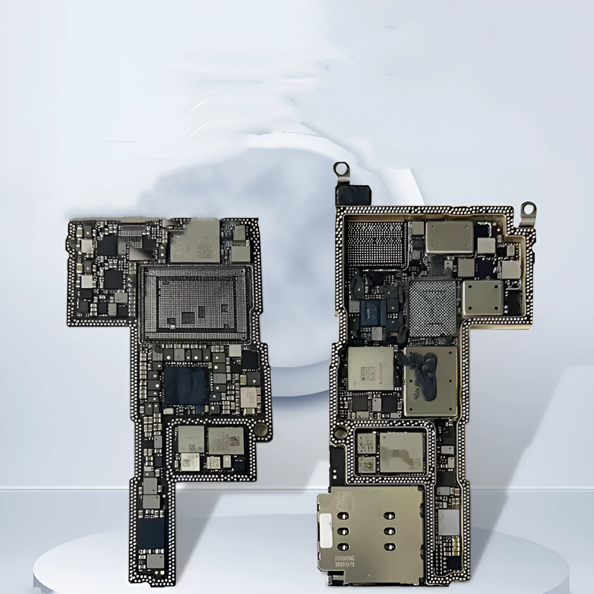 Silver iPhone logic board for 13 Pro Mini and iPhone 12 series models, 256GB US version.