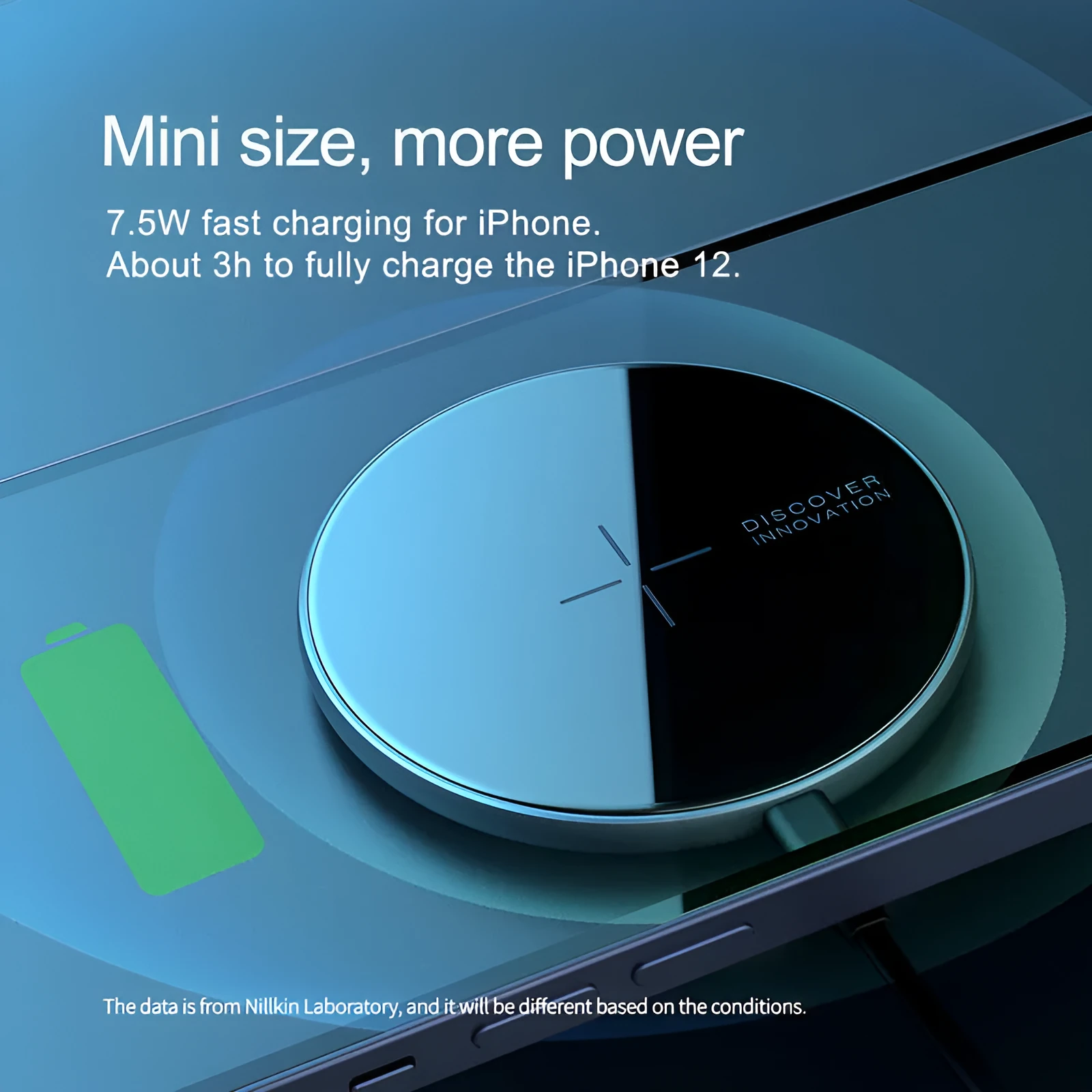 Black MagSlim NKT06 magnetic wireless charger for mobile phones on a flat surface.