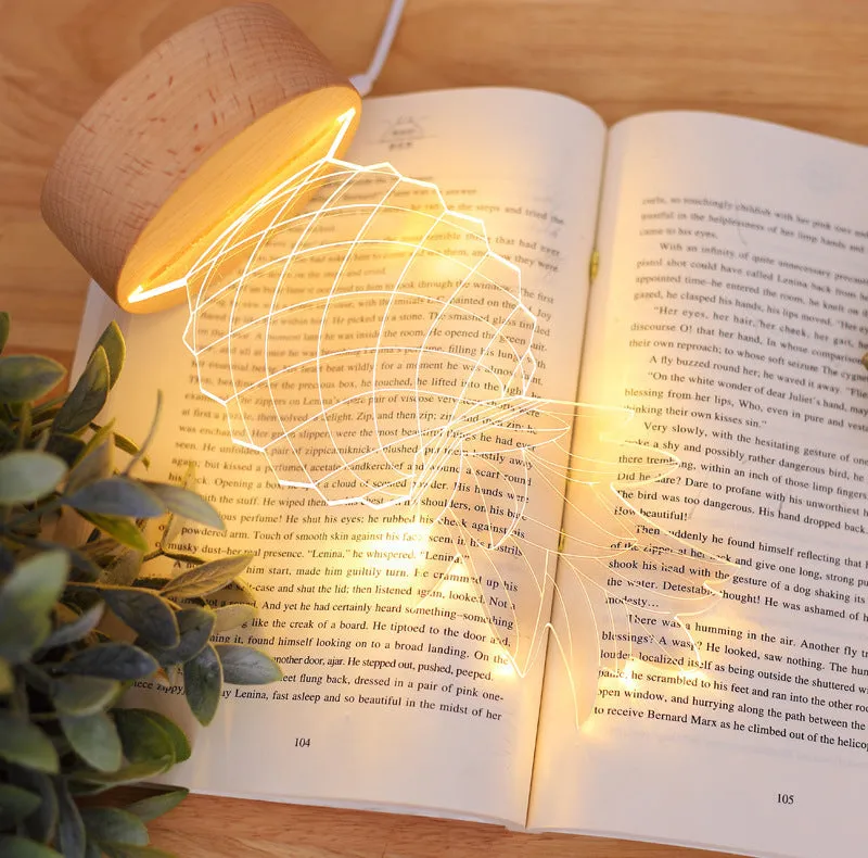 Pineapple-shaped dimmable bedside table lamp with wood and acrylic construction on a nightstand.