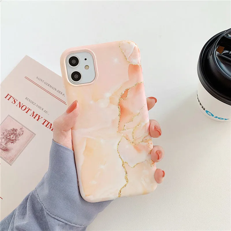 Marble pattern iPhone case with cartoon elements in multiple colour options for 11, 12, X, 7/8 models