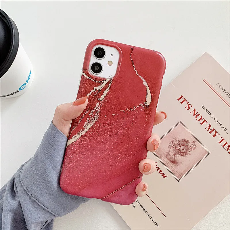Marble pattern iPhone case with cartoon elements in multiple colour options for 11, 12, X, 7/8 models