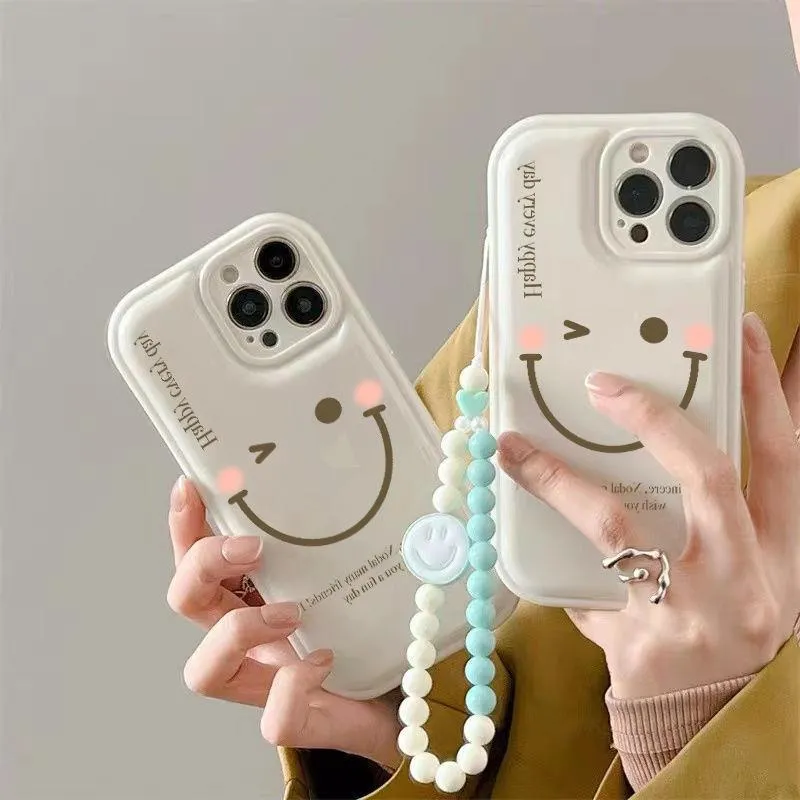 Mint green TPU mobile phone case with optional decorative chain for Apple iPhone.