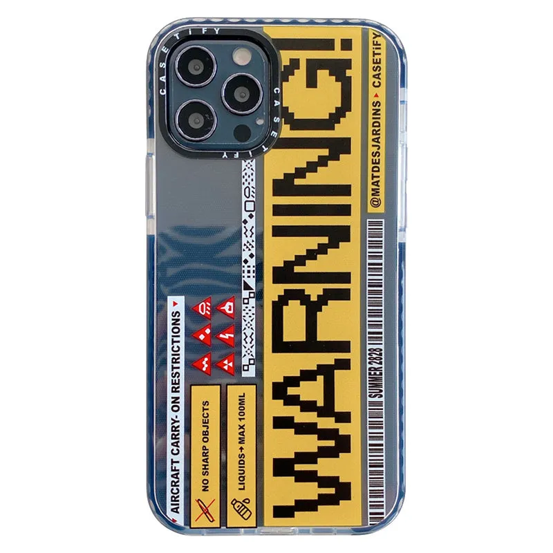 Transparent iPhone case with orange sticker decoration on clear plastic back