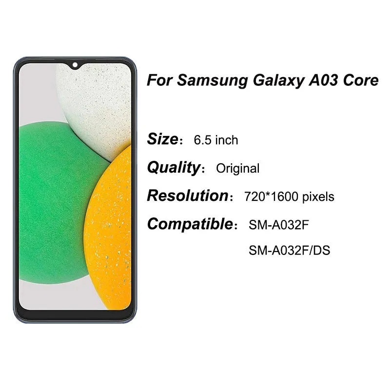 Samsung A03 Core screen assembly with framed LCD inner and outer LCD for A032 model