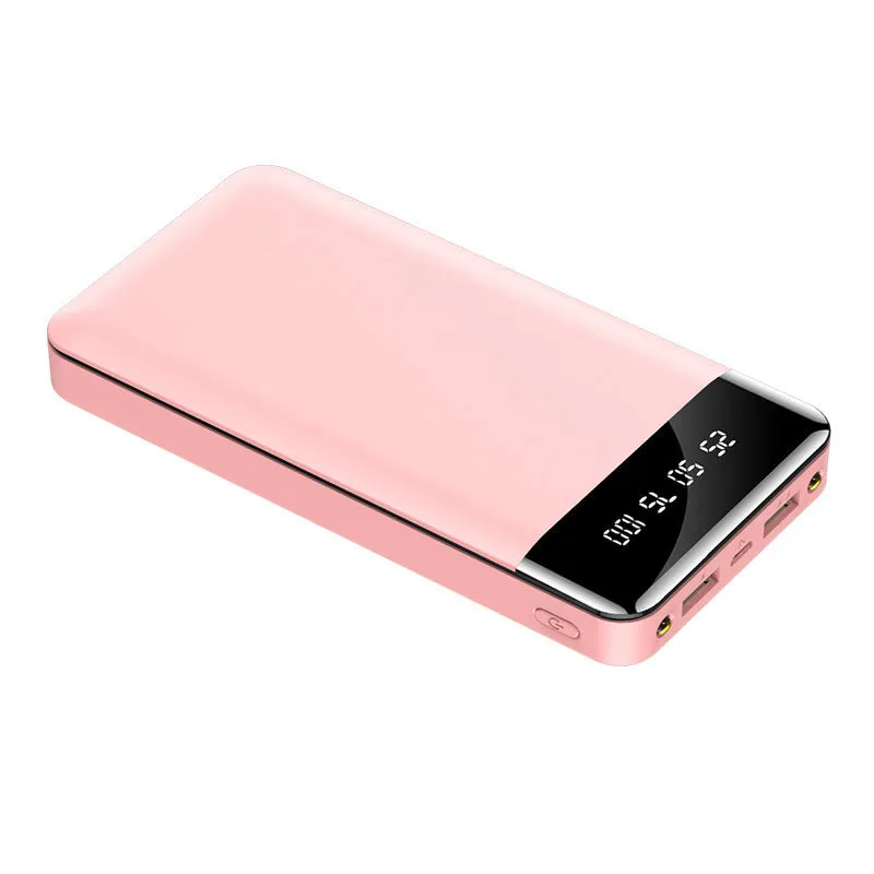 Large capacity power bank with LCD battery percentage display, dual USB outputs, and dual LED lights in black colour
