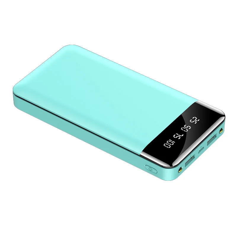 Large capacity power bank with LCD battery percentage display, dual USB outputs, and dual LED lights in black colour
