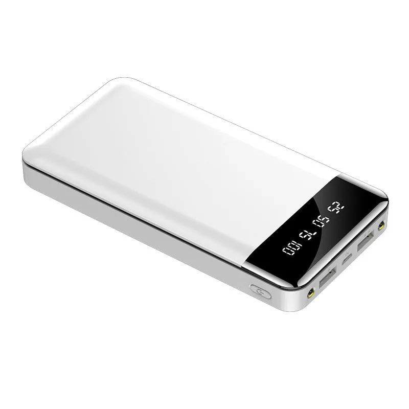 Large capacity power bank with LCD battery percentage display, dual USB outputs, and dual LED lights in black colour