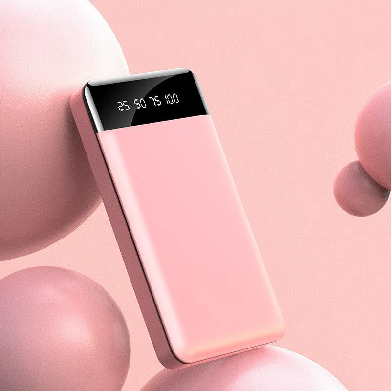 Large capacity power bank with LCD battery percentage display, dual USB outputs, and dual LED lights in black colour