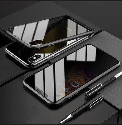 Anti-peep magneto flip phone case with metal frame for iPhone models in multiple colours