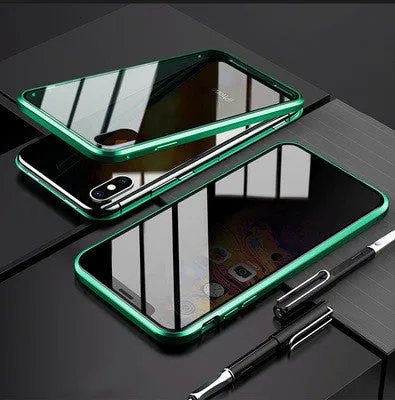 Anti-peep magneto flip phone case with metal frame for iPhone models in multiple colours