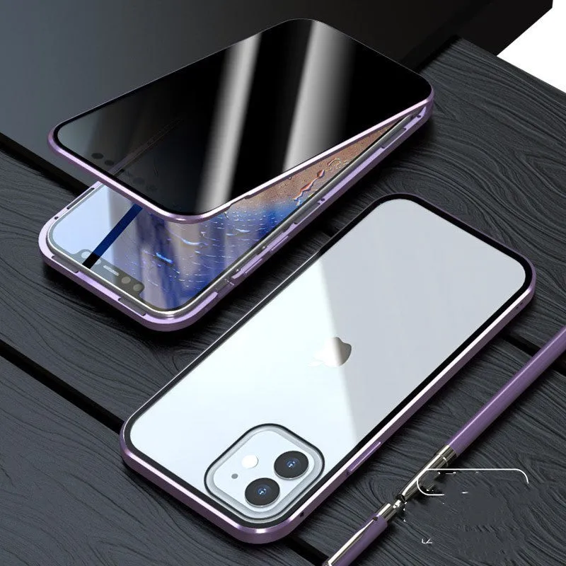 Anti-peep magneto flip phone case with metal frame for iPhone models in multiple colours
