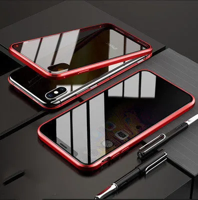 Anti-peep magneto flip phone case with metal frame for iPhone models in multiple colours