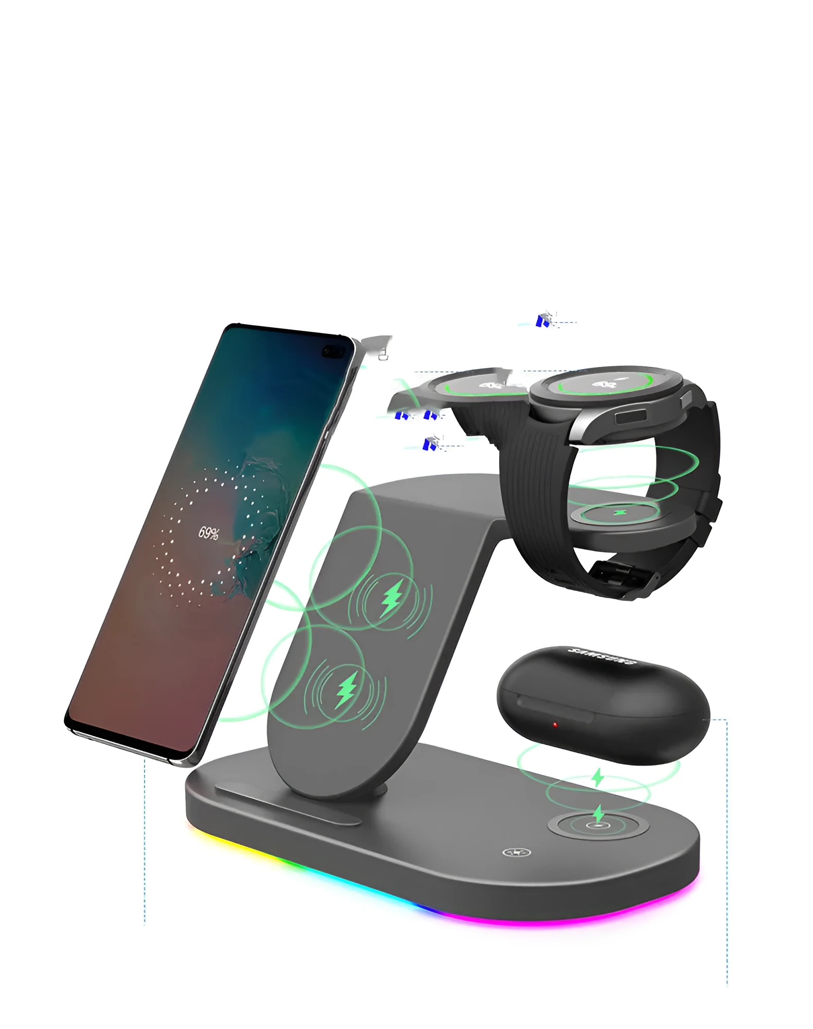 15W three-in-one wireless charging station for mobile phone and watch with Type-C interface
