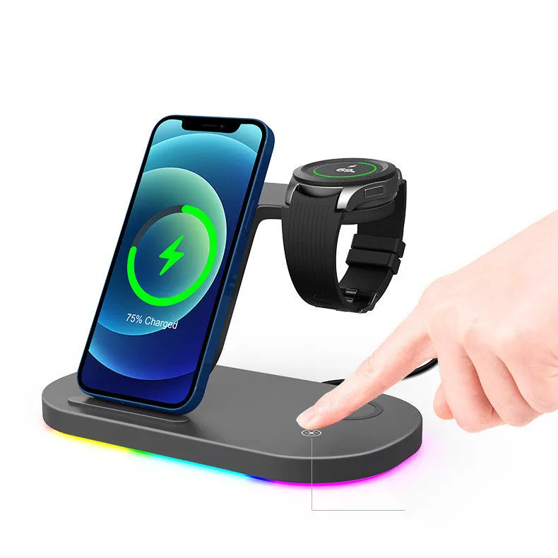 15W three-in-one wireless charging station for mobile phone and watch with Type-C interface